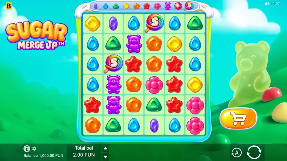 Tampilan visual slot Sugar Merge Up dengan tema permen yang cerah